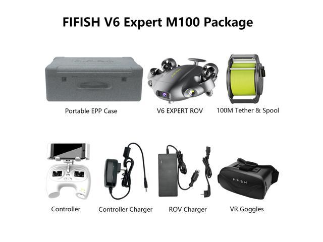 QYSEA FIFISH V6 Expert Underwater ROV Drone - M100 Bundle | 100M Tether & Spool + Lightweight EPP Case Included