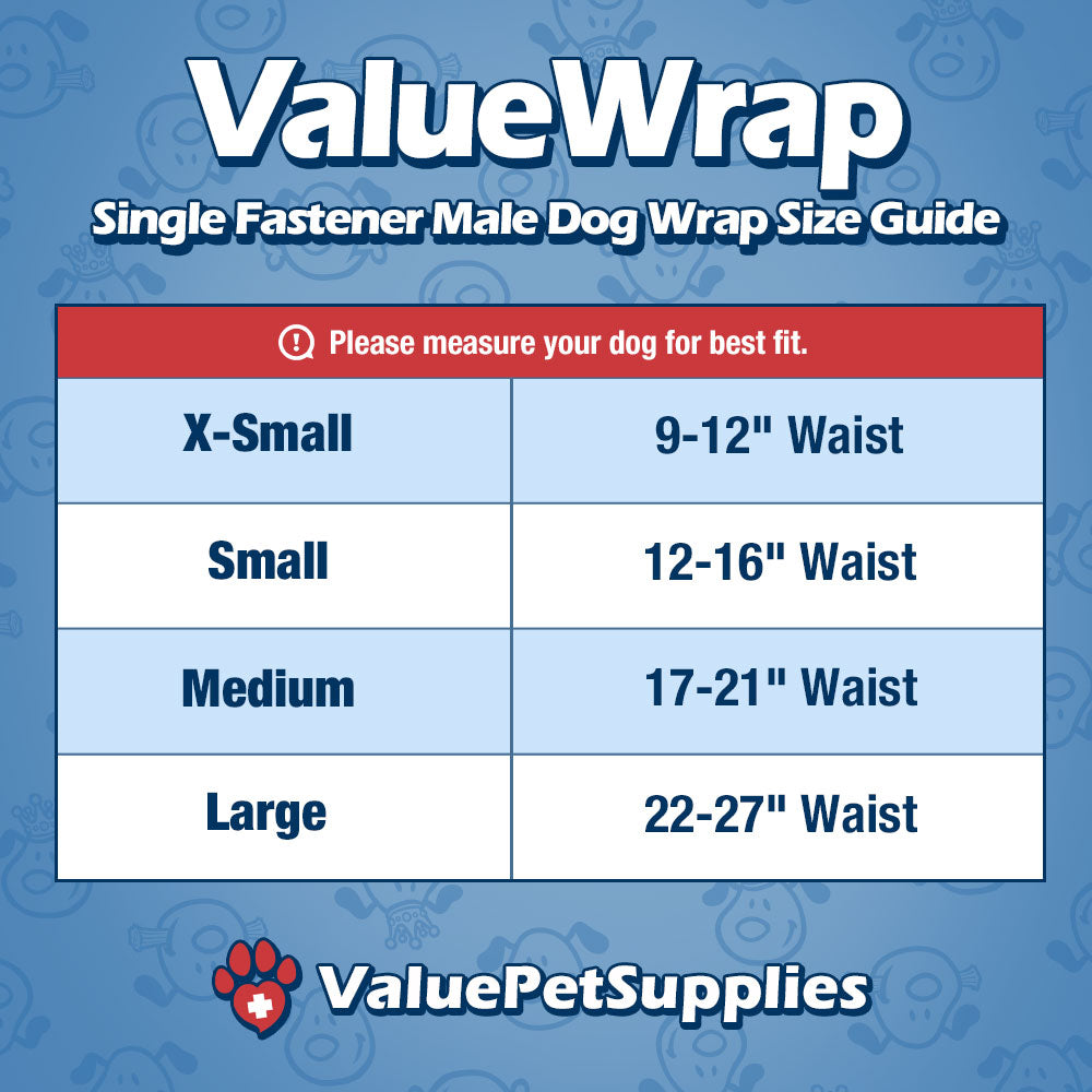 ValueWrap Male Wraps, Disposable Dog Diapers, 1-Tab Small, 144 Count - Snag-Free Fastener, Leak Protection, Wetness Indicator 